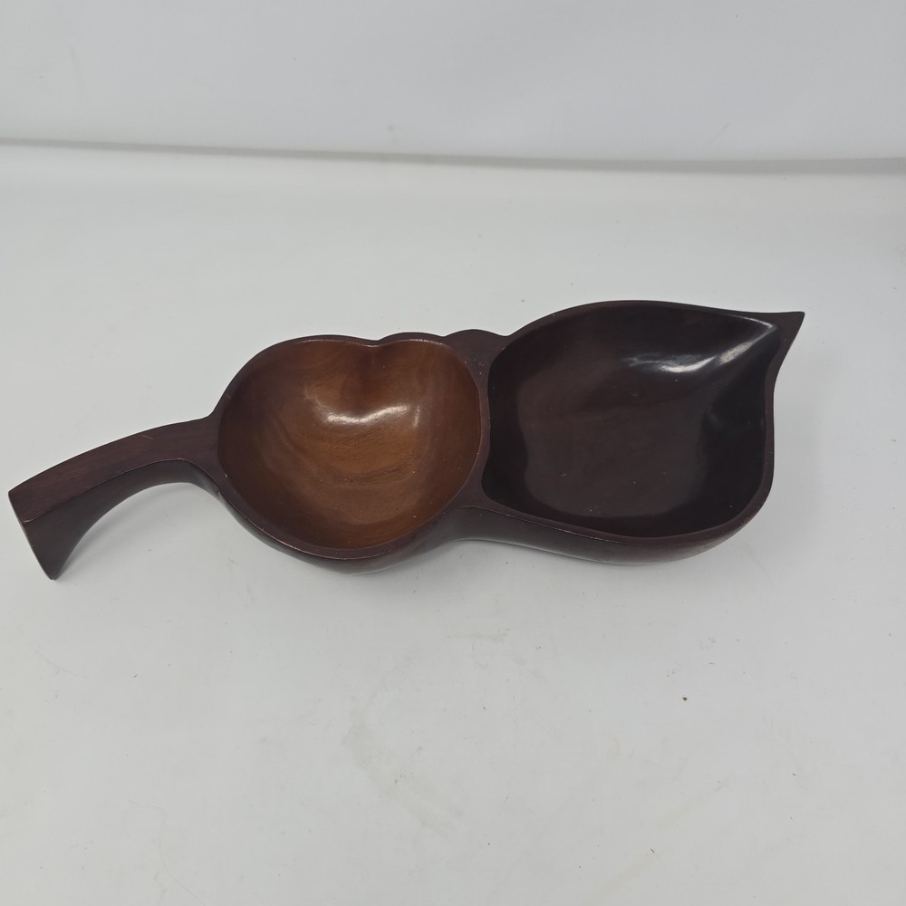 Vtg Wood Bowl, Mahogany from Haiti. Hand carved Leaf shape - Picture 1 of 11